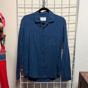 SANDRO Paris Deep Blue Casual Linen Button Down Men’s Shirt Size M